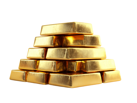 Gold bar stacks isolated on transparent background