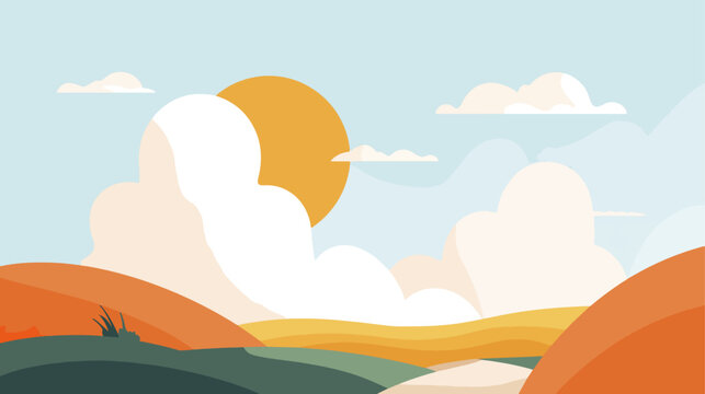 Colorful hillscape with sun and clouds