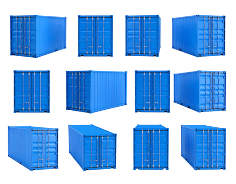 Blue containers isolated for supply chain logistics on dark background. Use for marketing