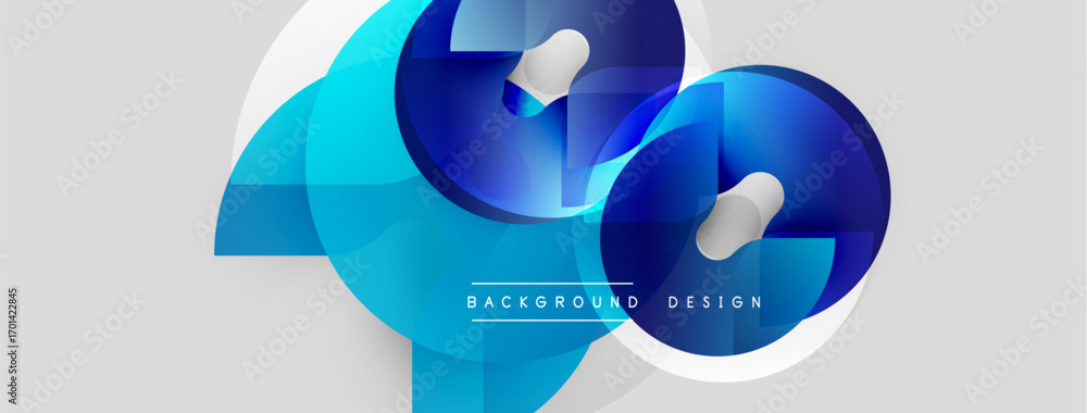 Poster abstract blue shapes overlap, creating dynamic composition. light gradients enhance visual depth, mo