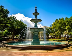 A three-tiered fountain in a park