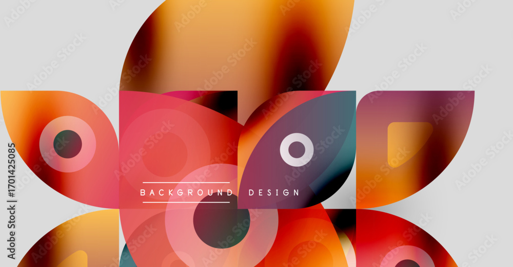 Aufkleber abstract geometric shapes overlap, creating vibrant color gradients. modern design elements suggest 