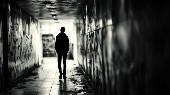 Fototapeta Person walking tunnel