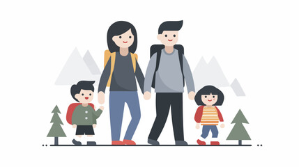 Family hiking in mountains