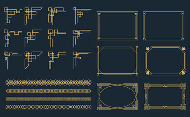 Elegant Decorative Frame and Border Set in Art Deco Style Illustration