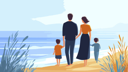 Family on beach daytime scene