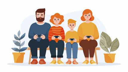 Family playing games on mobile devices