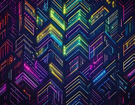 Abstract geometric pattern with vibrant neon colors - Powered by Adobe