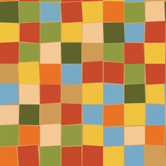 Colorful abstract patchwork pattern with a variety of squares and warm earth-tone colors, patern seamless, Stock royalty free.