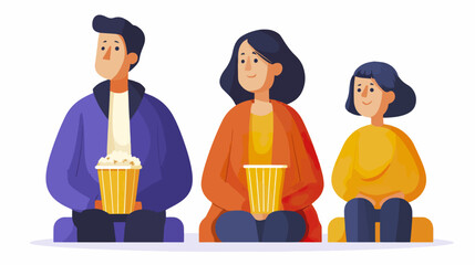 Family watching movie with popcorn
