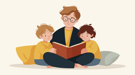 Father reading to children