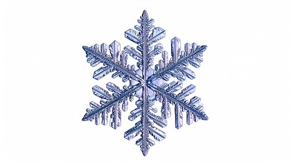 Detailed Macro Photograph of a Single Snowflake on White Background