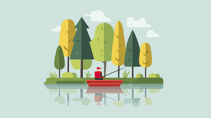 Fisherman fishing in a forest scene