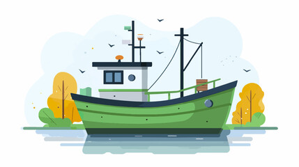 Fishing boat illustration waterfront scene