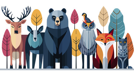 Forest animals flat design illustration