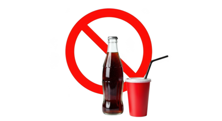 3d no alcohol symbol over soda bottle and cup realistic render transparent background