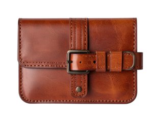  Classic brown wallet with matching leather strap fully visible isolated on transparent background PNG