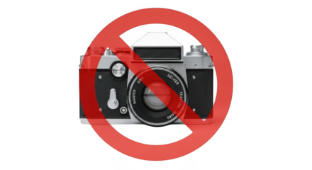 3d forbidden camera icon with red prohibition symbol transparent background