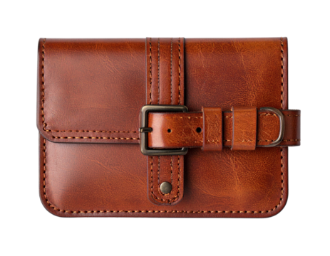  Classic brown wallet with matching leather strap fully visible isolated on transparent background PNG