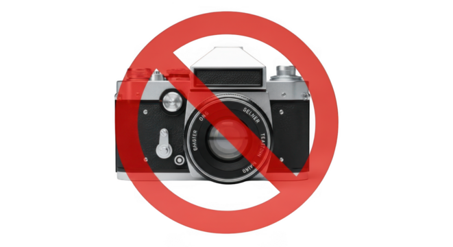 3d forbidden camera icon with red prohibition symbol transparent background