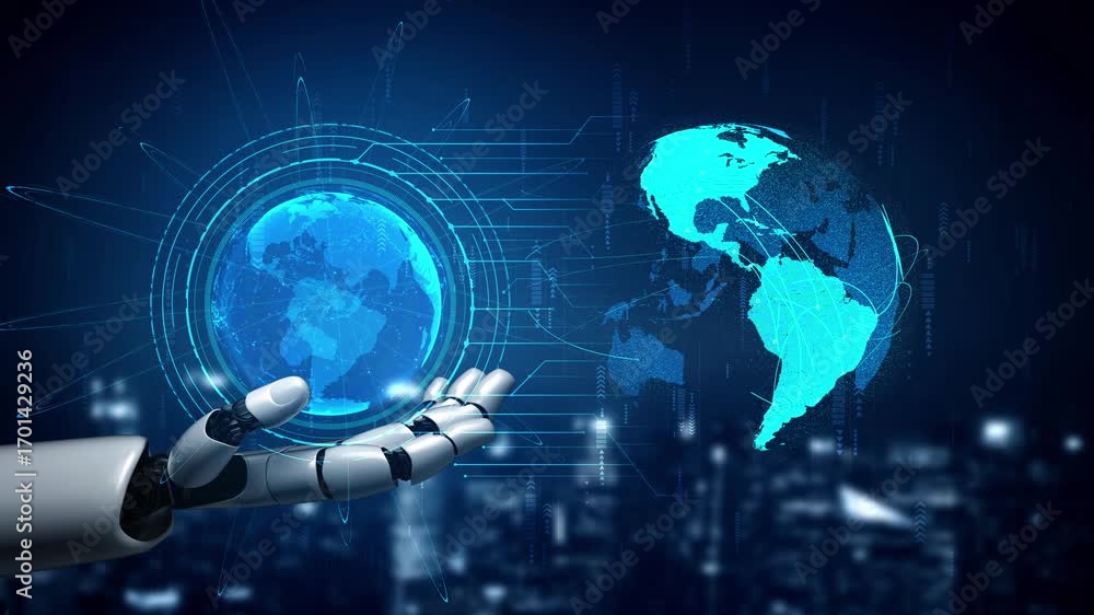 Poster ai supports global data exchange with intelligent infrastructure, virtual assistant visualizations, 
