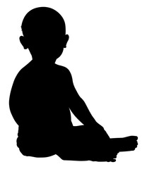 Baby silhouette PNG with transparent background, toddler sitting with stretched leg and relaxed body posture for parenting illustrations