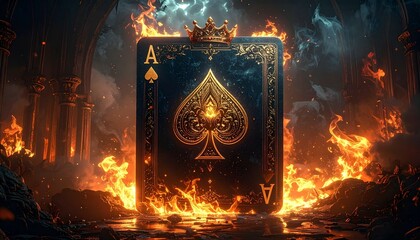 Ace of Spades card with burning flames.