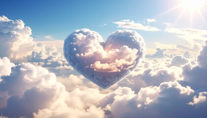 Cloud heart in the sunny blue sky.