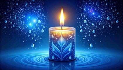 Burning Candle with Water Droplets.