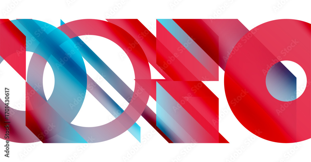 Poster abstract geometric shapes overlap. red, blue gradients create dynamic visual effect. minimalist desi