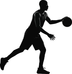 Dynamic basketball player silhouette dribbling ball action sport isolated vector