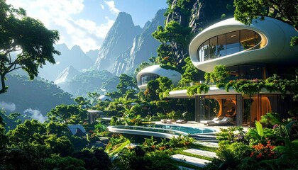 Modern Luxury EcoResort in Mountain Landscape.