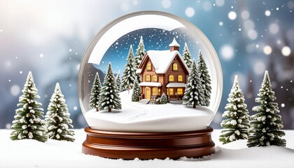 Snow globe with house  Christmas trees.