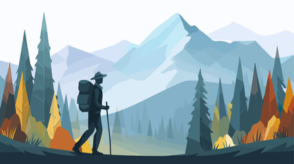 Hiker in forest landscape