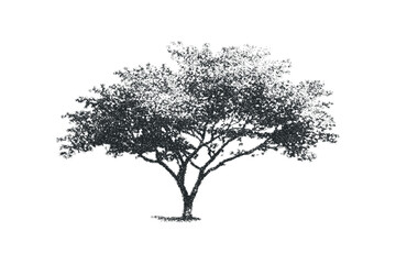 Stippled tree silhouette on transparent background. Vector hand drawn illustration