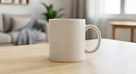 Obraz premium Aesthetic Scandinavian Ceramic Mug Mockup Diffused Natural Light Branding Template
