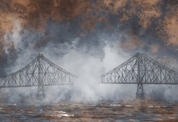Steel Arches Stretch Across the Cloudy River