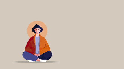 Meditating person illustration with beige background and copy space