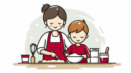 Mother and child baking together