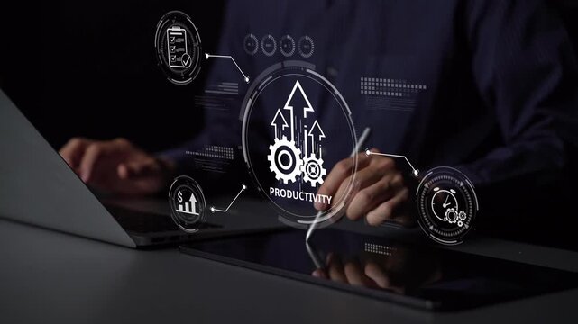 Productivity improvement in digital business, showing productivity tools, productivity tracking, productivity optimization, and workflow for business workplace efficiency. Muxer