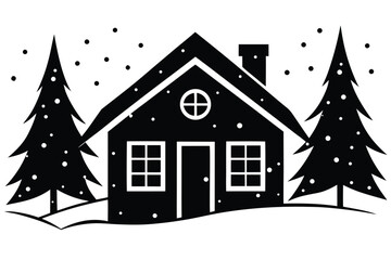 snowy house silhouette vector art icon