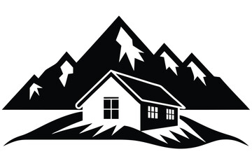 snowy mountain house silhouette vector art icon