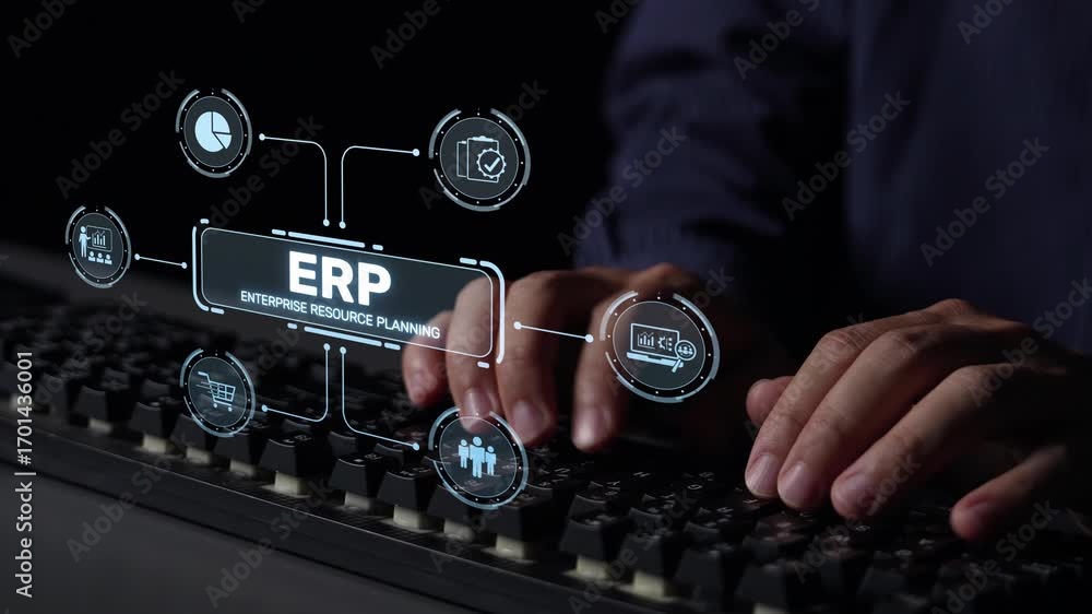 Aufkleber erp platform visual showing centralized system for enterprise resource planning, improving integrati