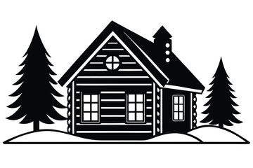 winter cabin silhouette vector art icon