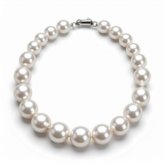 Obraz premium Elegant Pearl Necklace on White Backdrop Shimmers Under Bright Studio Lighting Reveals Silver Clasp and Round
