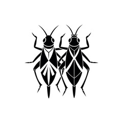 Black and White Graphic of Two Crickets with Art Deco Design