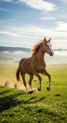 Obraz premium Majestic Horse Galloping Across Lush Meadow.