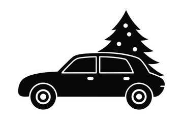christmas car silhouette vector art icon