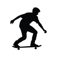 Obraz premium A skilled skateboarder performing an Ollie with grace and precision silhouette, skateboarder cruising on street silhouette vector illustration