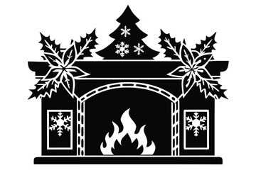 christmas fireplace silhouette vector art icon